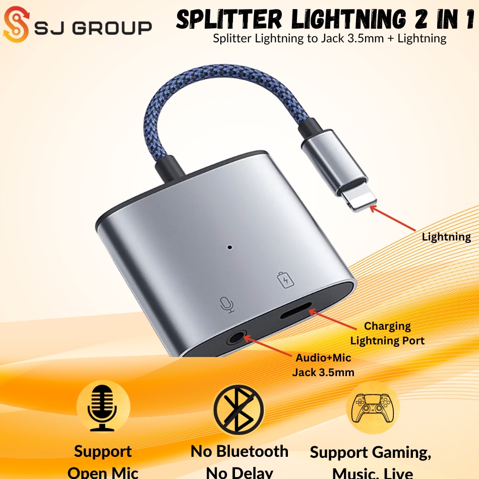 KODE Q99P Splitter Lightning to Jack 35mm and Lightning Iphon Converter DAC AUX On Mic Audio Soundca