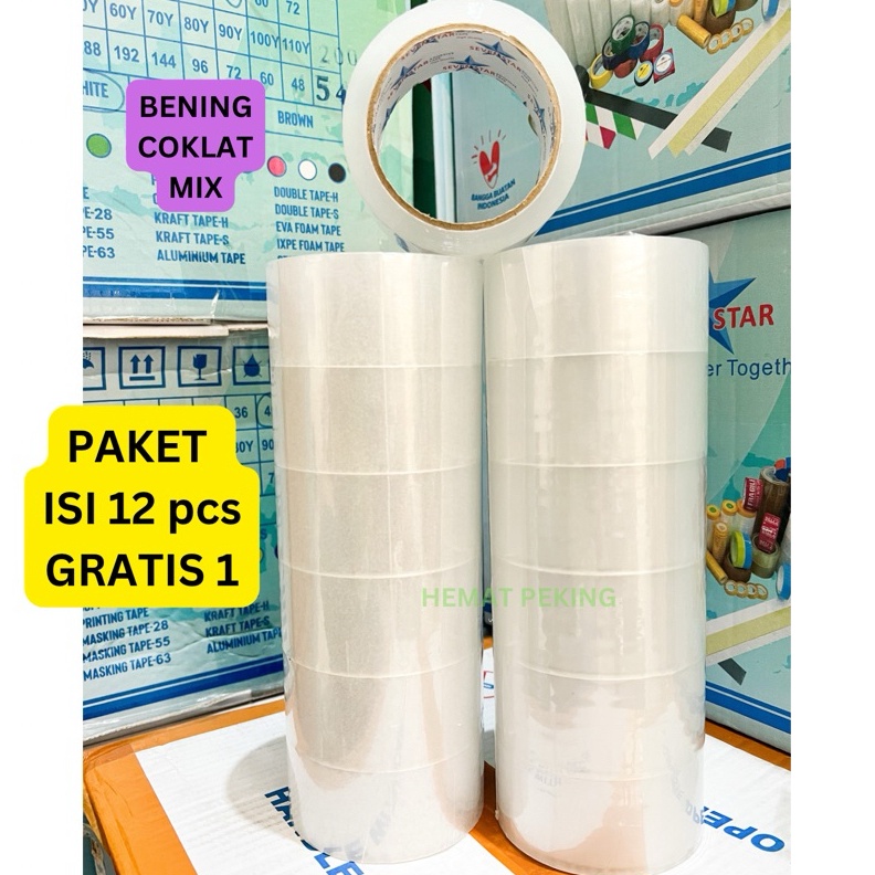 

KODE K84Y Lakban Murah PAKET isi 12 pcs GRATIS 1 Packing 45 mm 9 y