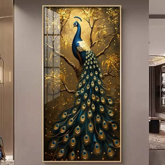 SUNLIPAINTING Lukisan Porcelain 5D - Motif Merak 5D - Lukisan Merak 5D - Dekorasi Rumah