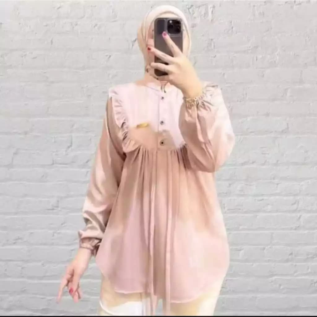 Blus Wanita Lengan Panjang Bahan Crinkle Airflow