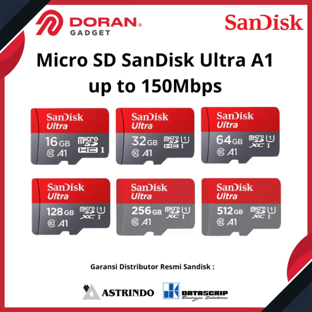 Sandisk Memory Card | Micro SD 16GB | 32 GB | 64GB | 128GB SanDisk Ultra A1 up to 140Mbps Class 10 -