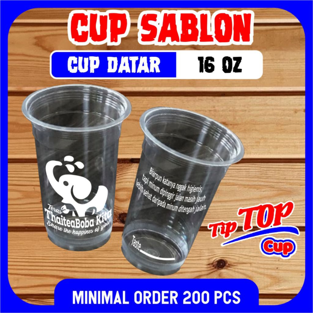 Sablon Cup 16 oz datar Merk Tip-Top