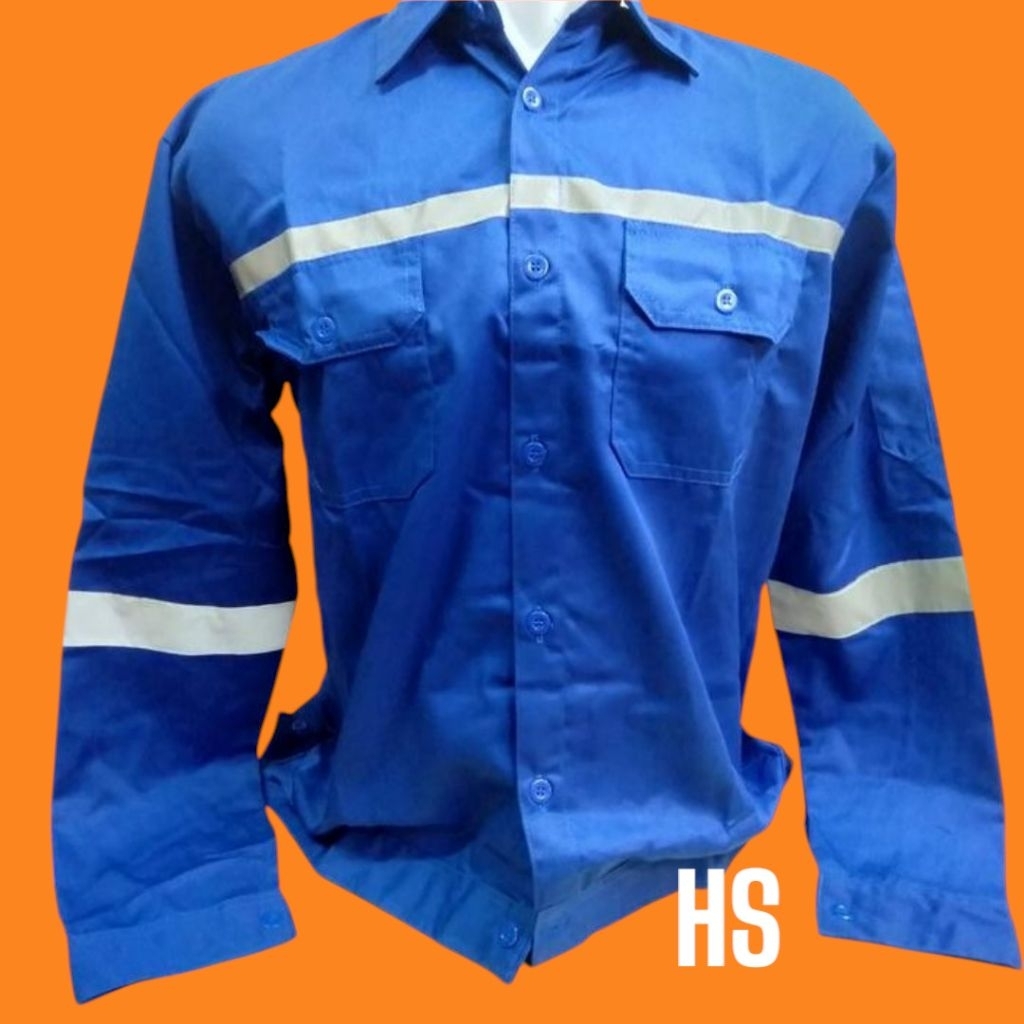 Baju safety kerja proyek lengan panjang Baju k3 proyek -Biru