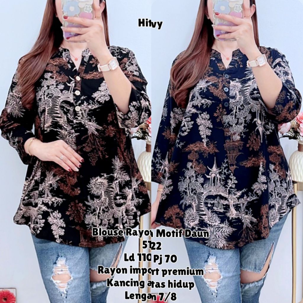 Atasan 5122 Blouse Rayon Motif Daun - GF