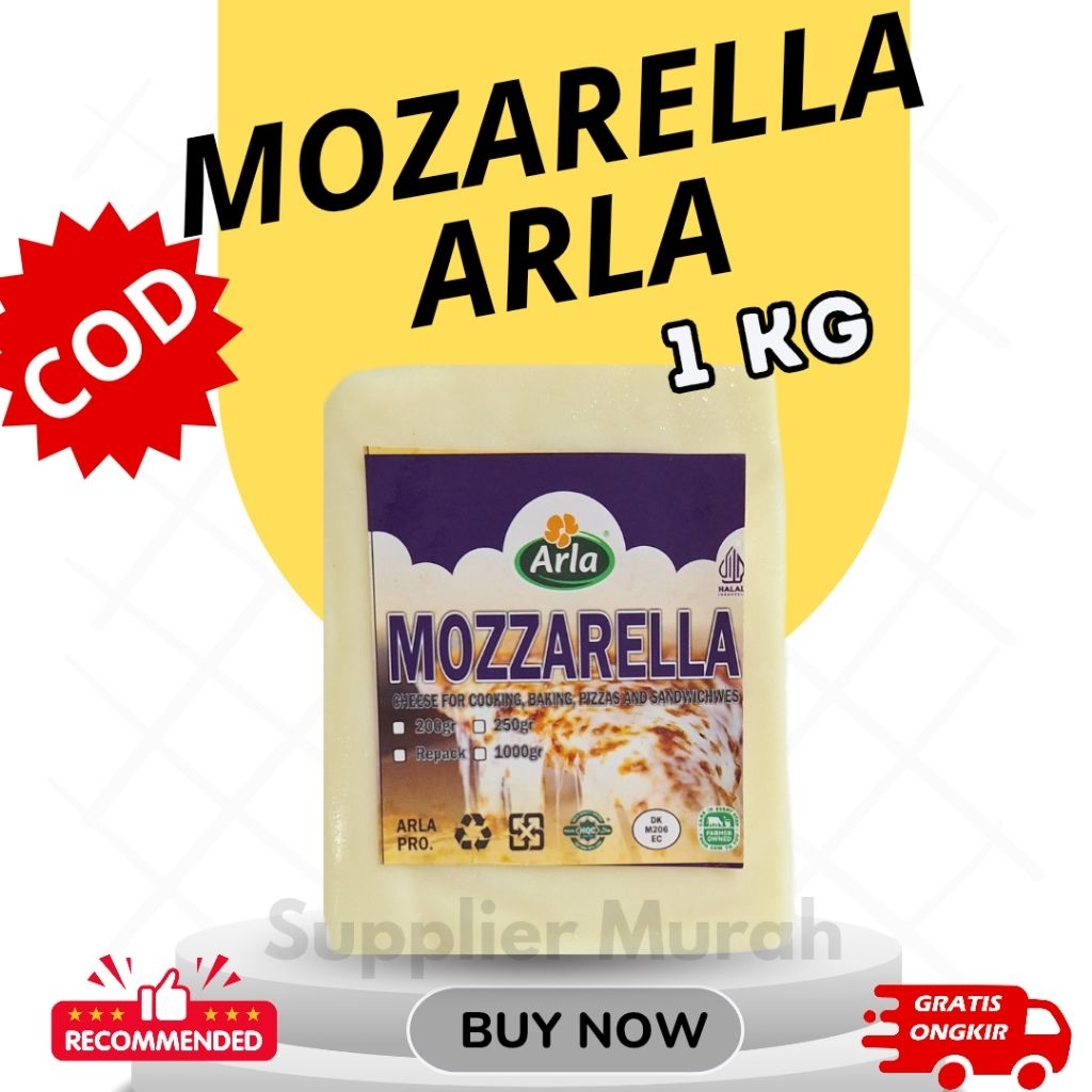 

Arla Keju Mozarella 1 Kg Pizza Topping cocok untuk Corn dog Mozzarella Nashiville Pizza Stik Mozarella
