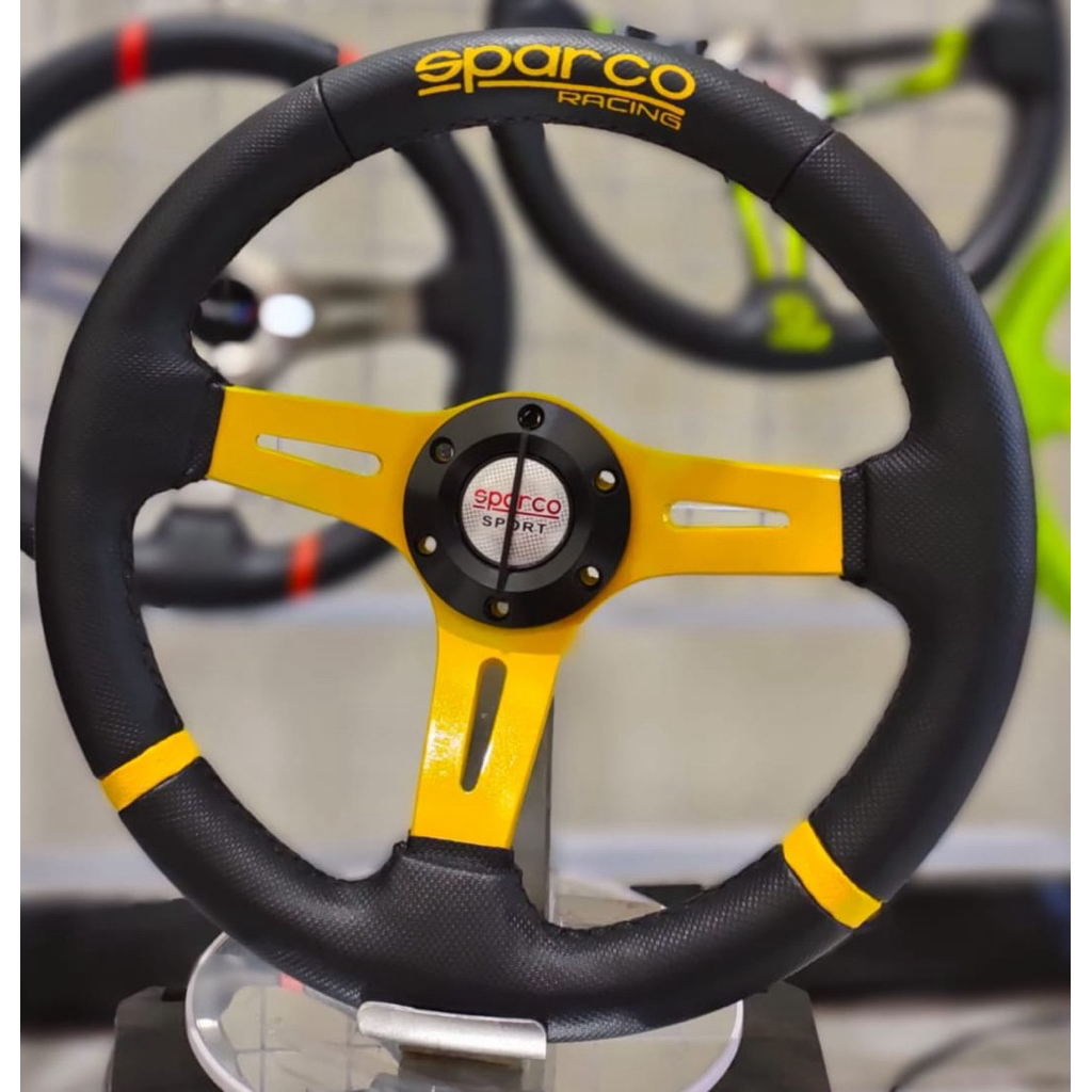 STIR RACING UNIVERSAL • STEER MOBIL/PICKUP/TRUCK ELEGAN Model Sparco black with yellow UKURAN 10-14 