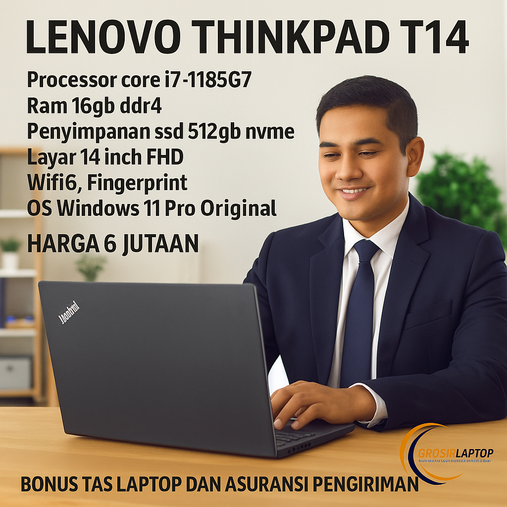 SALE Laptop Lenovo Thinkpad T14 Core i7 - 1185G7 Ram 32GB Ssd 512GB 14" - Laptop core i7 6 Jutaan