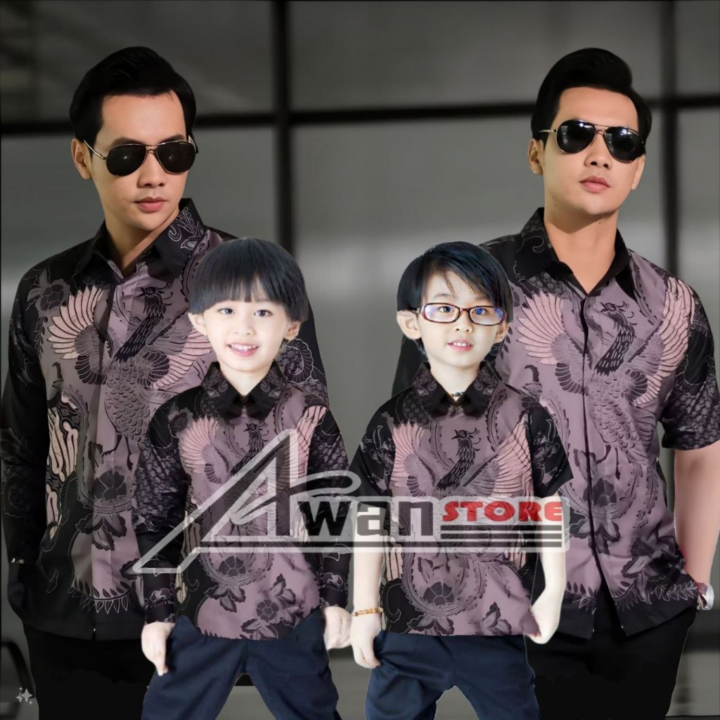 TERBARU BATIK LENGAN PANJANG DAN PENDEK KEMEJA PRIA DEWASA ANAK LAKI LAKI MOTIF SOANG HITAM