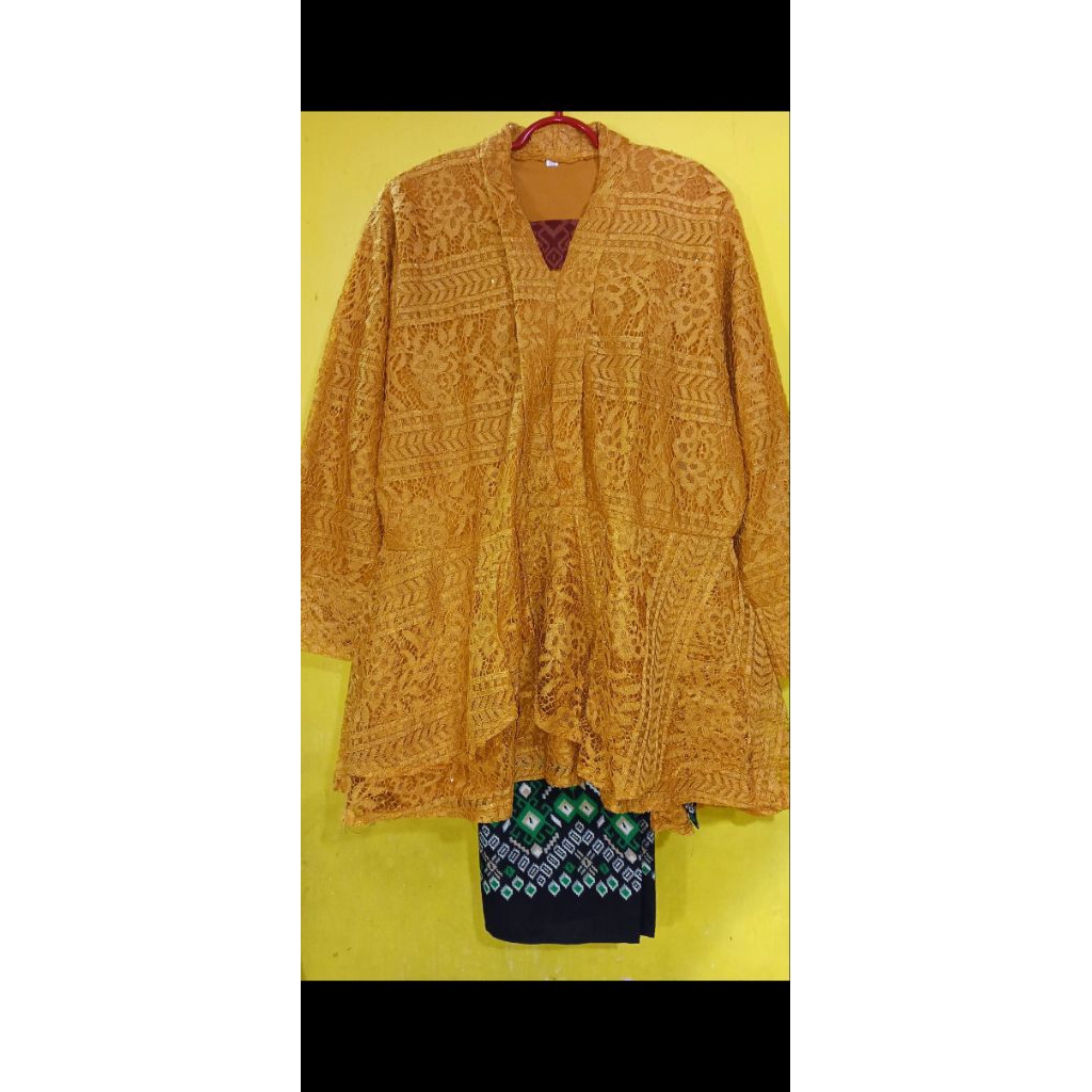 [NEW] Set Kebaya Brukat/Brokat & Rok Lilit Premium Wanita (Free Jilbab) LD 120 cm
