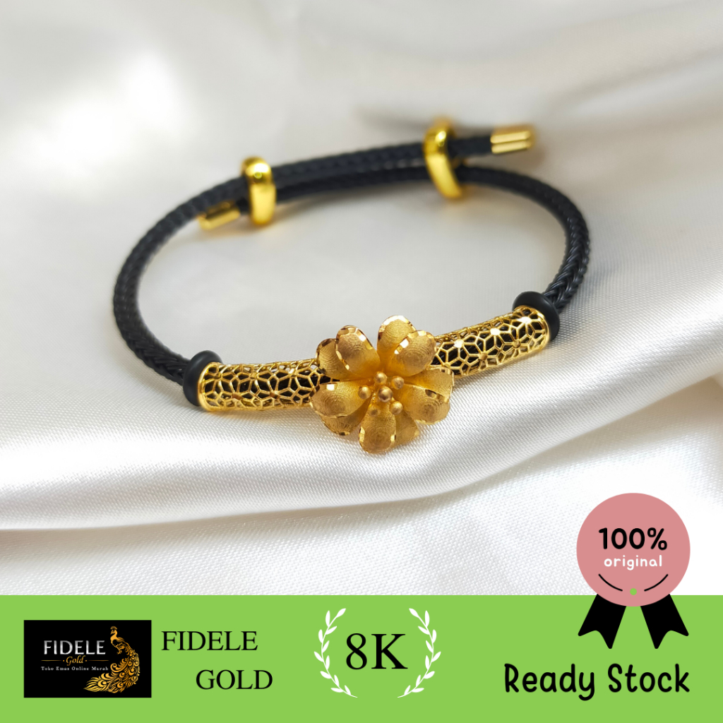 Gelang charm bunga fashion gelang bunga emas asli 8k