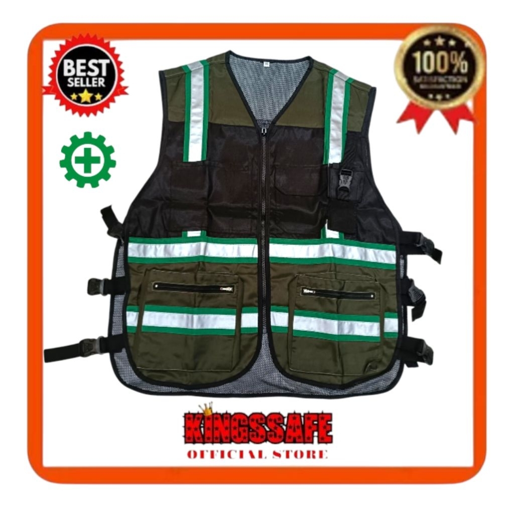 ROMPI SAFETY WARNA ARMY / SAFETY VEST TASLAN KOMBINASI  JARING HITAM/ROMPI PROYEK