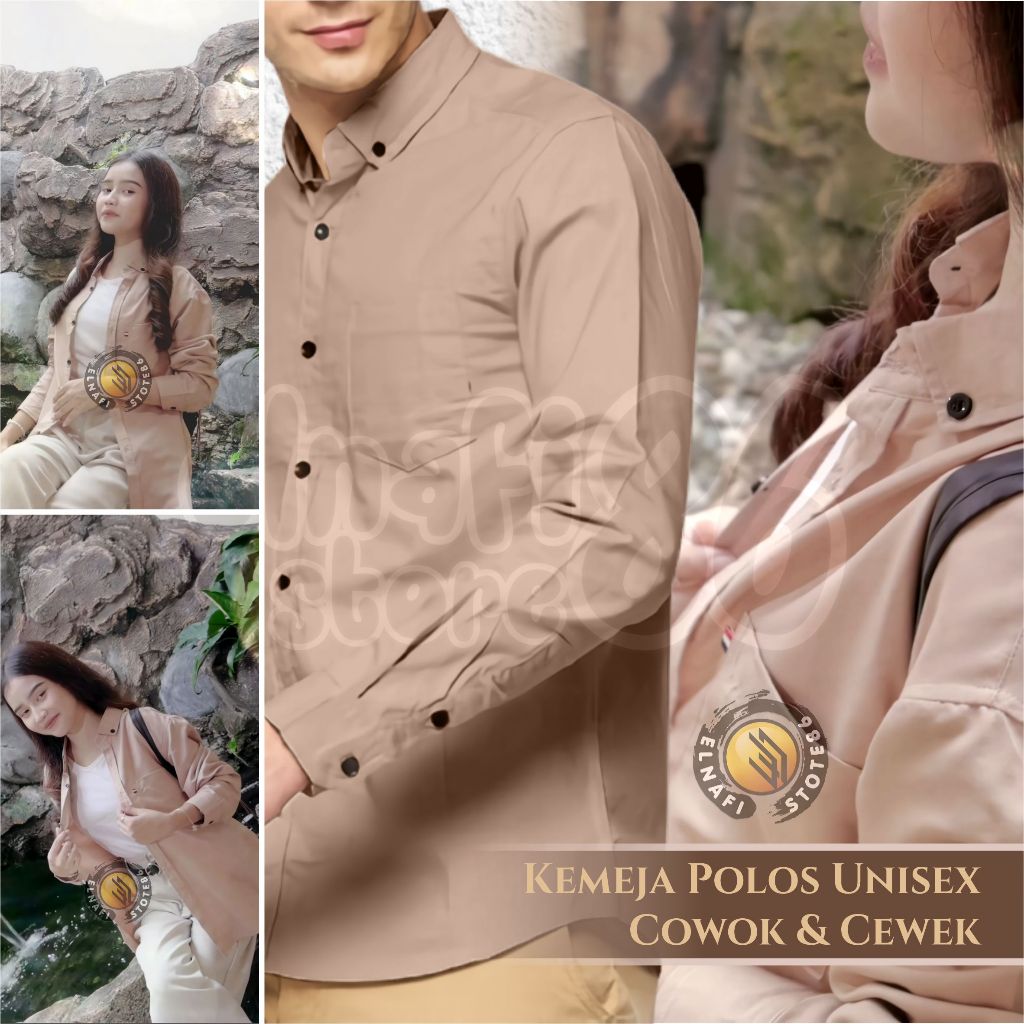 Kemeja Polos UNISEX Pria & Wanita Warna Mocca Baju Kemeja Kantor Cewek Cowok Coksu Bahan Katun
