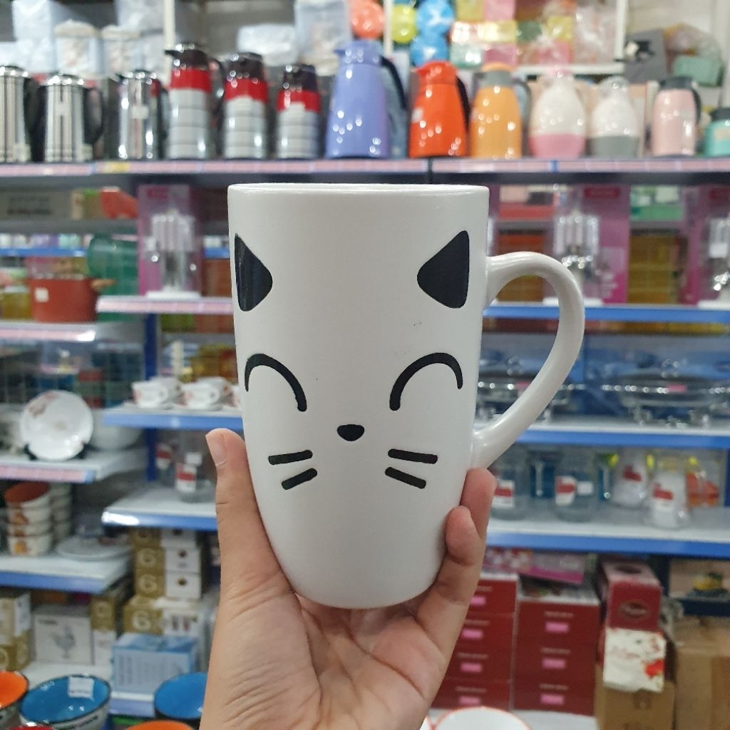 Gelas Mug Keramik Cathy Tinggi | Mug Kucing Tinggi | Mug Lucu | Gelas Mug Kucing Tinggi