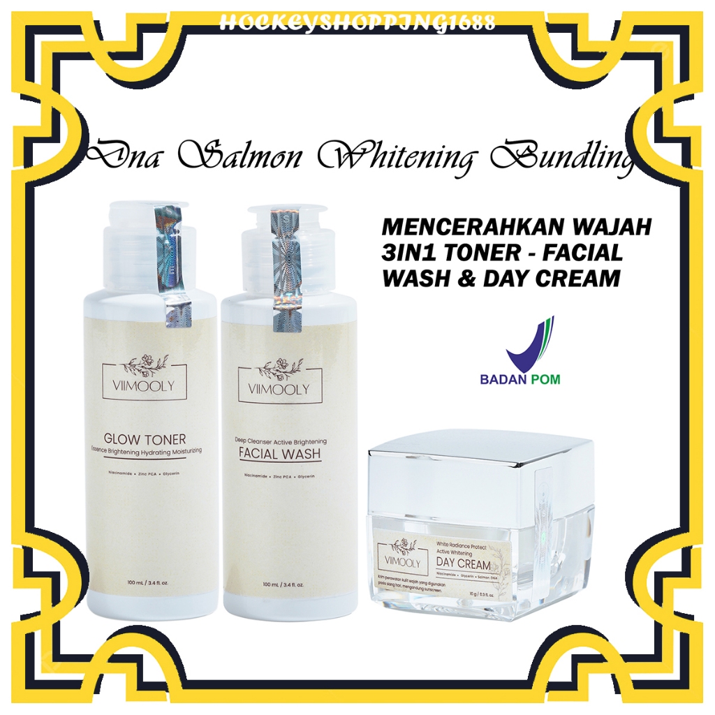 HS [ PAKETAN ] VIIMOOLY - PAKETAN DNA SALMON WHITENING SERIES 3IN1 DAY CREAM GLOW TONER & FACIAL WAS