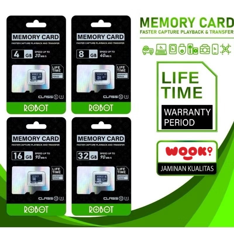 ROBOT Memory Card Kartu Memori Hp Micro Sd 4Gb/8Gb/16Gb /32Gb / 64Gb Class 6/10