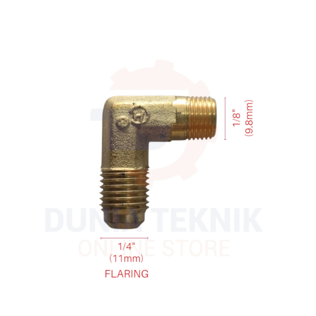 Elbow Nepel Kompresor Drat Luar 1/4" x 1/8" Nepel L Kompressor Flaring Flare Kuningan Taiwan