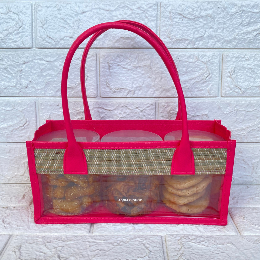 

Tas Mika Parcel Mendong (Pink) Untuk Isi 3 Toples Silinder Keranjang Hampers Mika