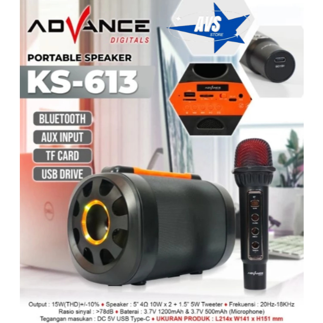 ADVANCE SPEAKER PORTABLE KARAOKE MINI KS 613 BONUS MIC