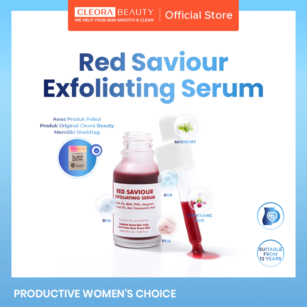 Cleora Beauty Red Saviour Exfoliating Serum - Peeling Scrub Serum Wajah Glowing Serum Eksfoliasi Ser