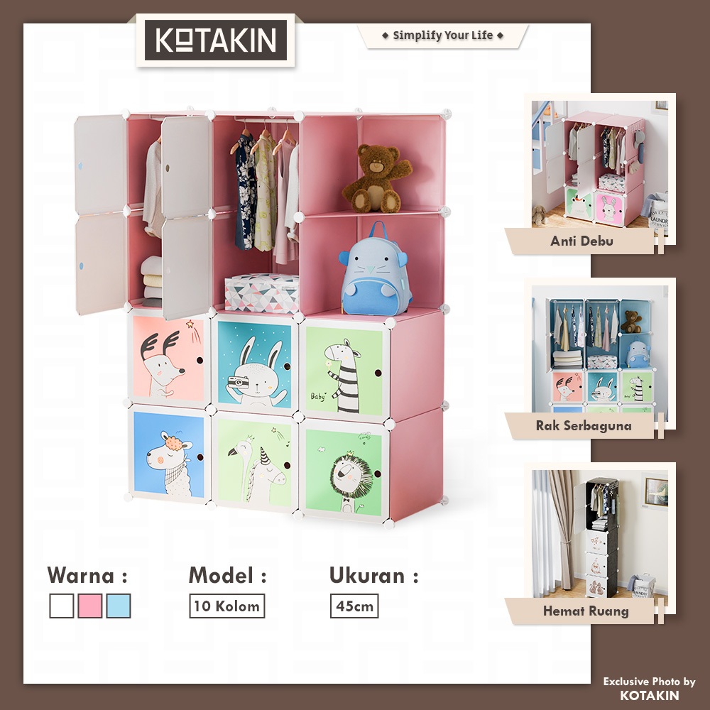 KOTAKIN Lemari Rakit Plastik DIY Wardrobe Pakaian Gantungan Rak Baju Anak Dewasa Jumbo Animal Charac