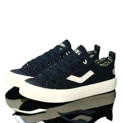 Ventela Evil Low Black Natural polos - Sepatu Sekolah Hitam Putih Canvas Shoes Casual
