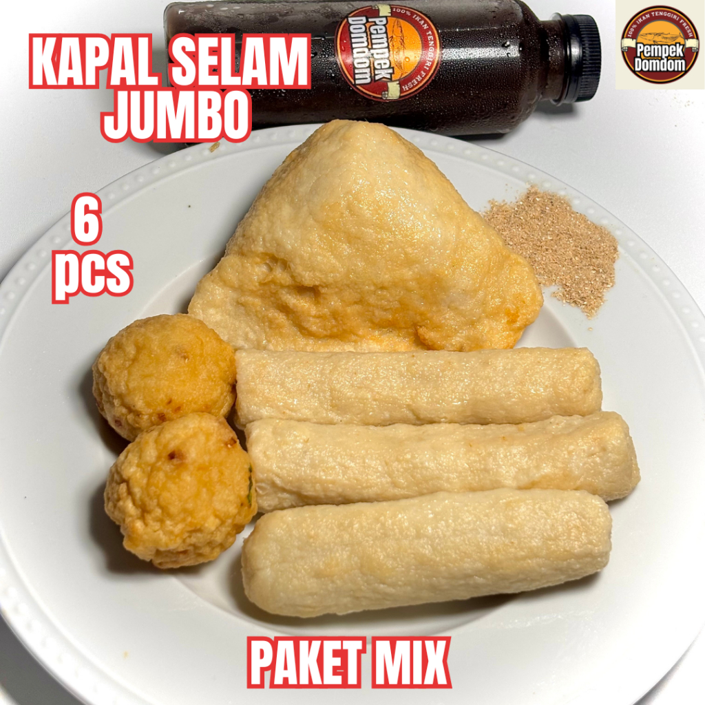 

Paket MIX 6 Pempek Palembang Kapal Selam Jumbo Free Cuko dan Ebi Frozen Asli 100% Ikan Tenggiri Halal Premium Fresh Pempek Domdom