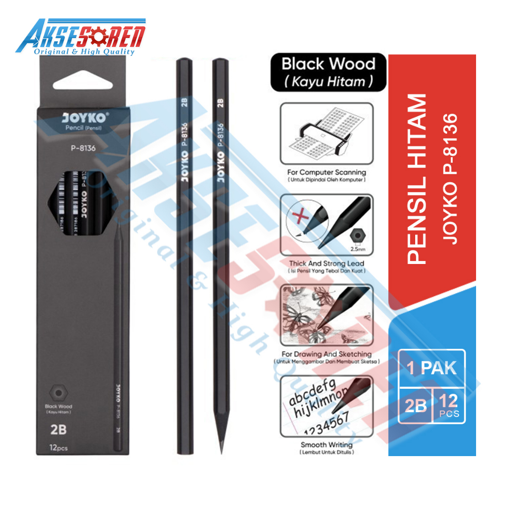 

Pensil 2B Joyko [P-8136/12 pcs] / Alat Tulis Ujian Komputer / Pencil Gambar Menulis [1 Pack]