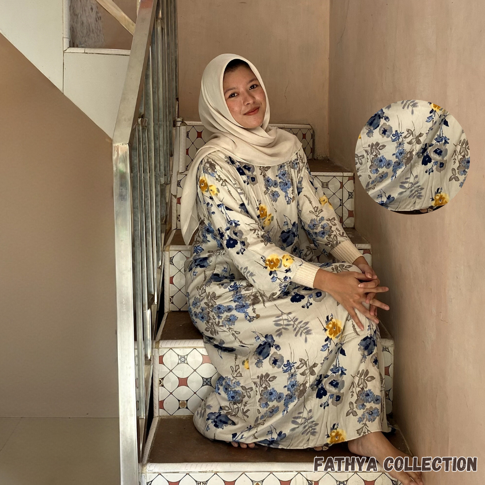 Daster 3/4 Motif Bunga Cantik – Daster Lengan 3/4 Rayon Adem Warna Netral Elegan