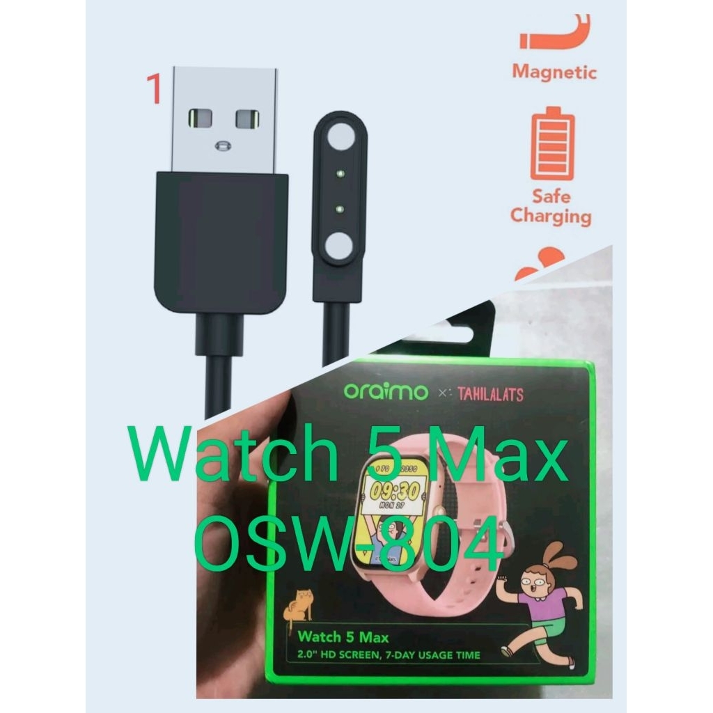 Oraimo Watch 5 Max Kabel Charger Smartwatch Oraimo Watch 5 Max OSW-804 Magnetic 2 Pin Kabel Casan Ja