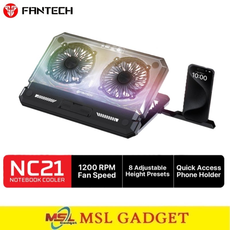 FANTECH NC21 Cooling Pad Notebook Cooler Dudukan Pendingin Laptop With Phone Stand USB HUB LED RGB
