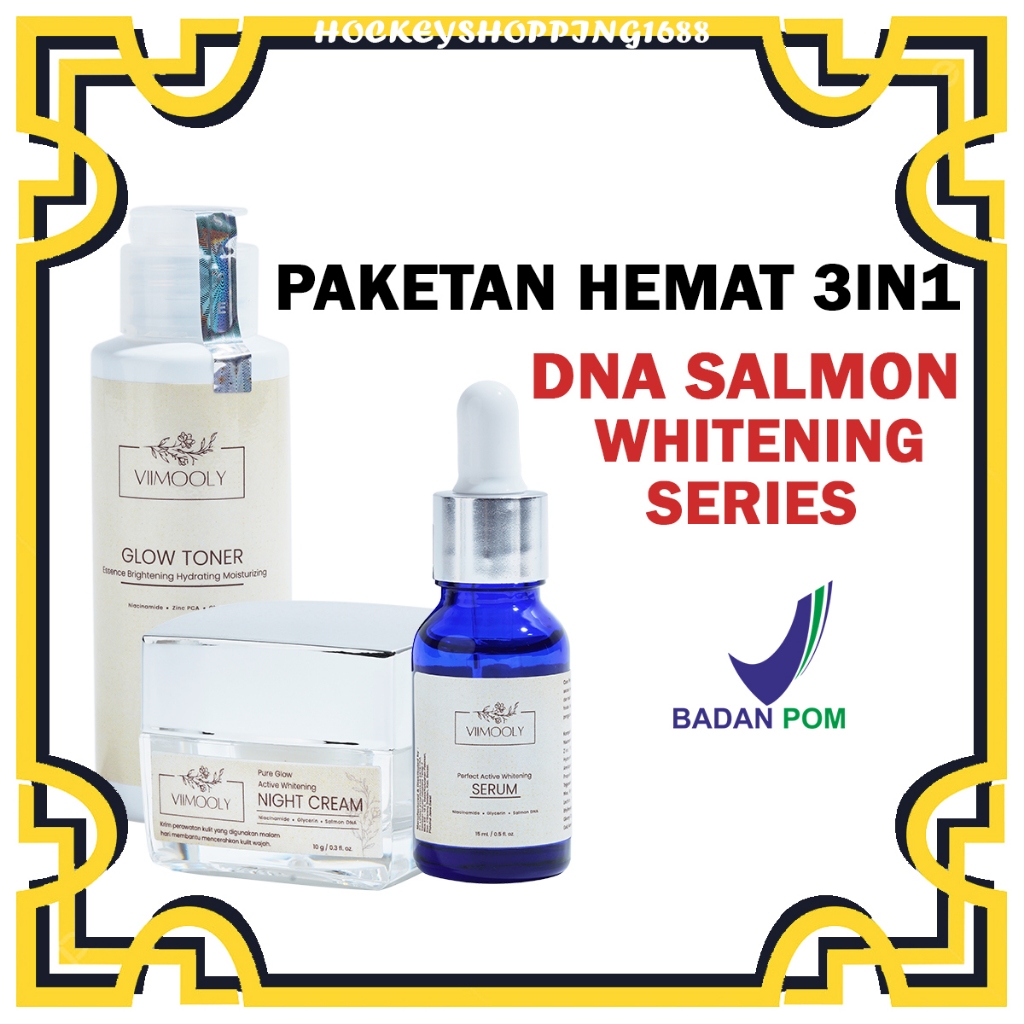 HS [ PAKETAN ] VIIMOOLY - PAKETAN DNA SALMON WHITENING SKIN SERIES 3IN1 NIGHT CREAM GLOW TONER & SER