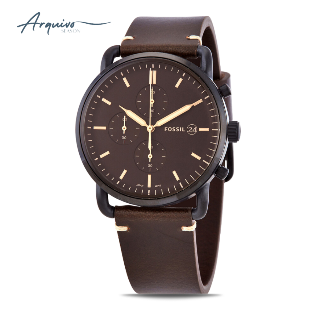 Jam Tangan Pria Fossil The Commuter Chronograph Kulit Dark Brown Casual Original FS5403
