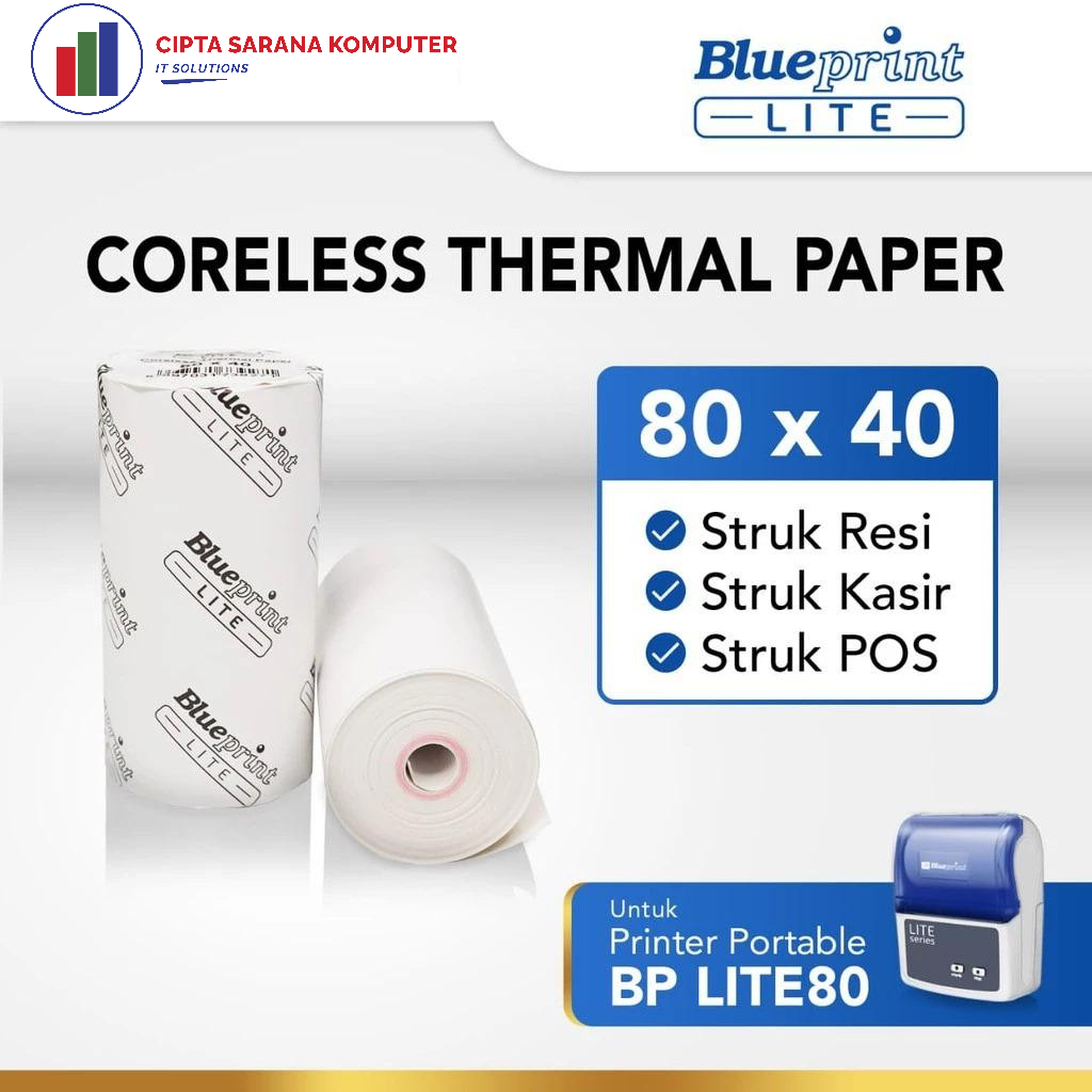 

Kertas Thermal Struk kasir POS & Resi BLUEPRINT Lite 80 x 40 , 80x40 mm - 1 Roll (Untuk Printer ECO80)
