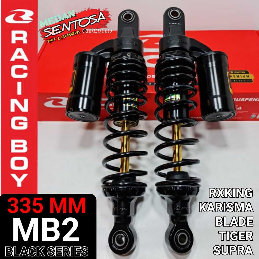 SHOCK BELAKANG RCB MB2 335MM BLACK SERIES TABUNG ATAS SUPRA/KARISMA/TIGER/BLADE/RXKING - ORIGINAL RA