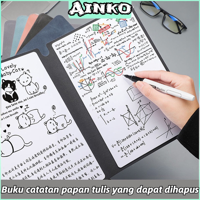 

KODE B47C Papan Tulis Portable A5 Whiteboard Notebook PU Leather with Pen Draf Buku Notepad