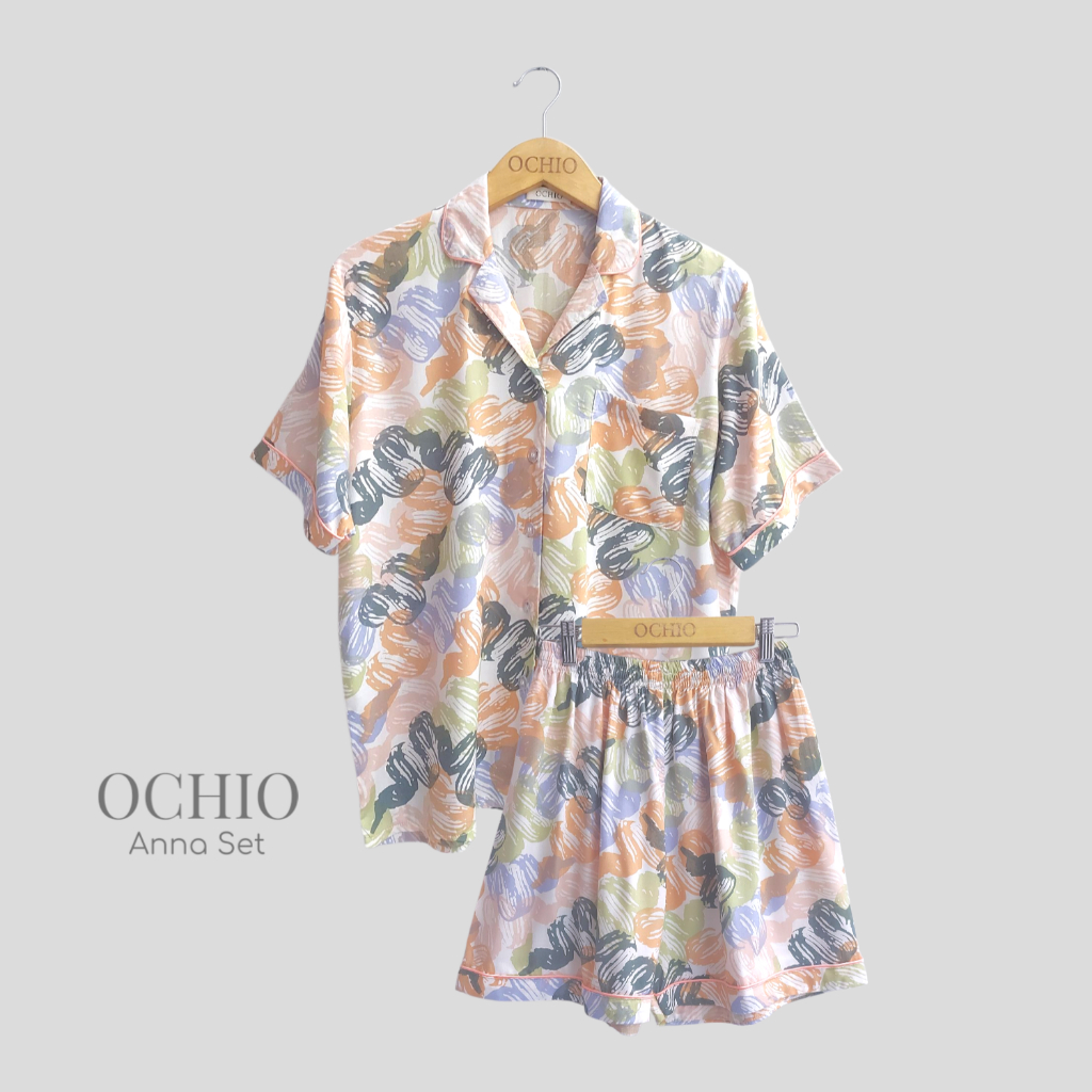 OCHIO - Anna Set Pajamas/Piyama/Baju Tidur/Sleepwear/One Set Wanita Rayon