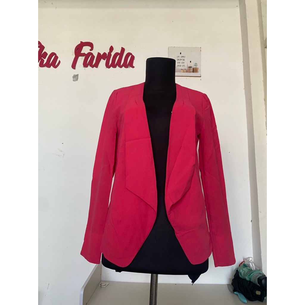 Blazer Outer tanpa Kancing Pink Fanta Merk SweetSoup Brand tanpa Furing  Tangan Stik Balik
