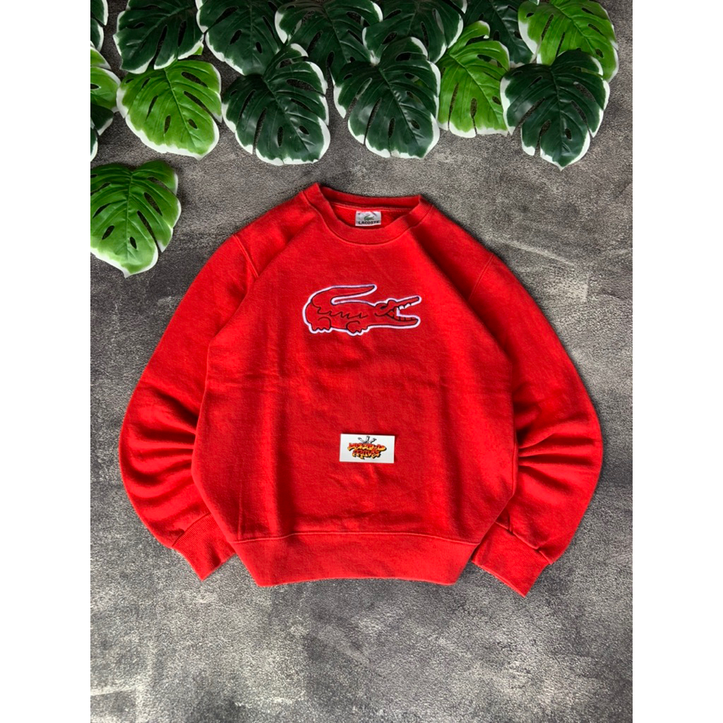 CREWNECK LACOSTE MERAH LOGO BORDIR
