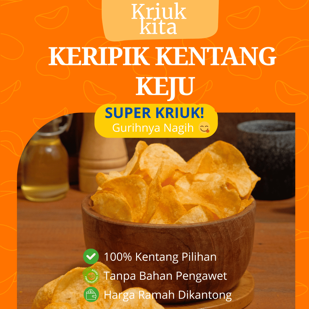 

Keripik Kentang Renyah Keju KRIUKKITA 80 gram – 100% Kentang Pilihan & No Pengawet