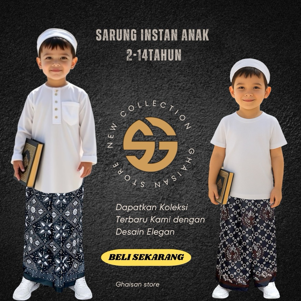Sarung Instan Anak laki-lakiSeries Hitam Manis Usia 2 sampai 14 Tahun Model Rok Motif Batik Pekalong