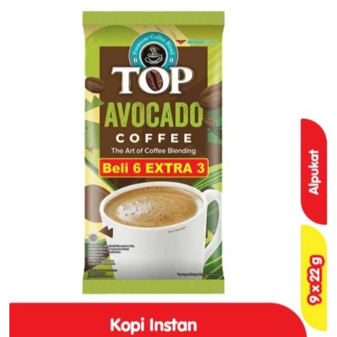 

TOP Coffee Kopi Avocado 198g Isi (6 + 3) Sachet @22g TOP Avocado Coffee Beli 6 Extra 3 Alpukat