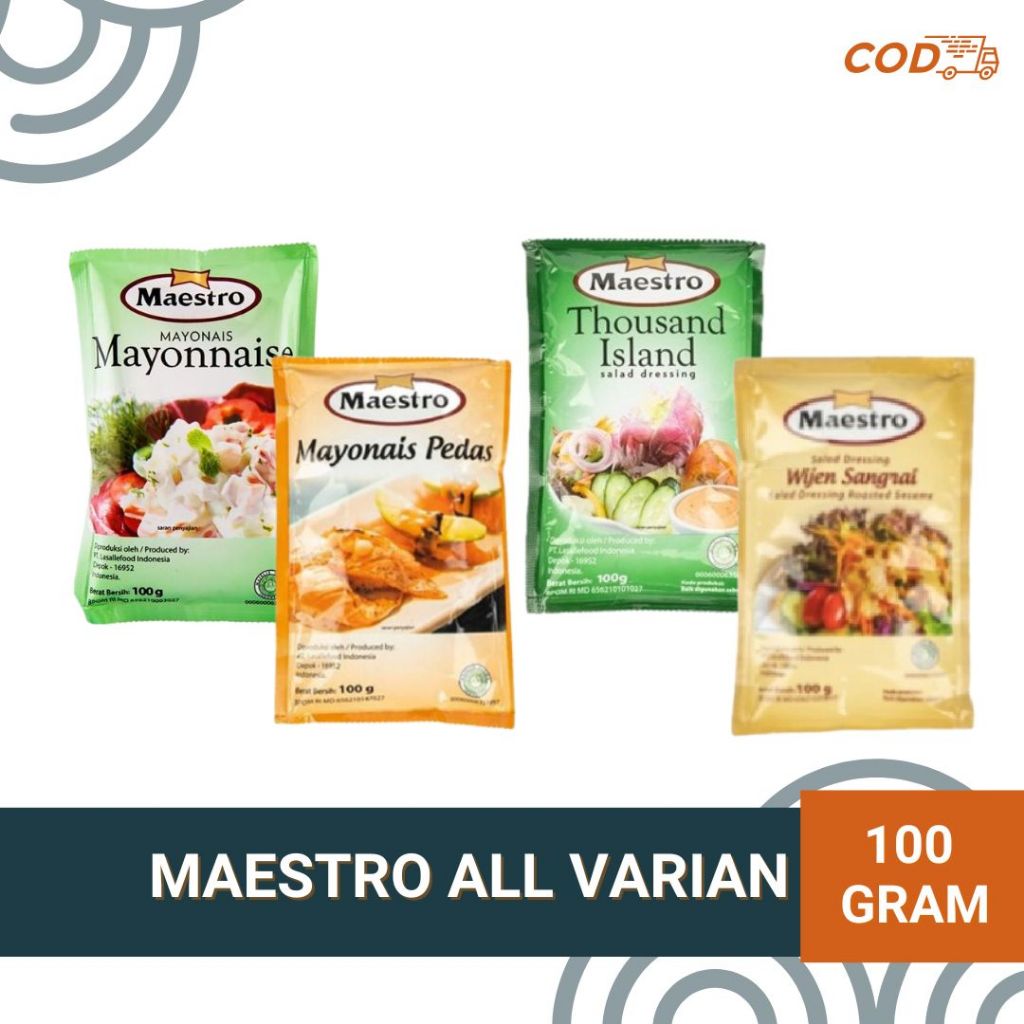 

Maestro Mayonais All Varian 100gr - Maestro Mayonais Pedas - Maestro Wijen Sangrai - Maestro Thousand Island - Maestro Salad Dressing