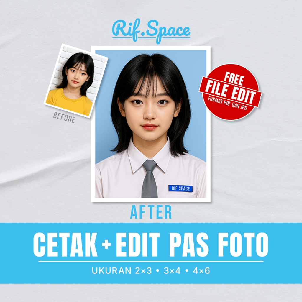 

Cetak Pas Foto 2x3 3x4 4x6 + Edit Profesional | Cetak Sekali Dipakai Berkali Kali