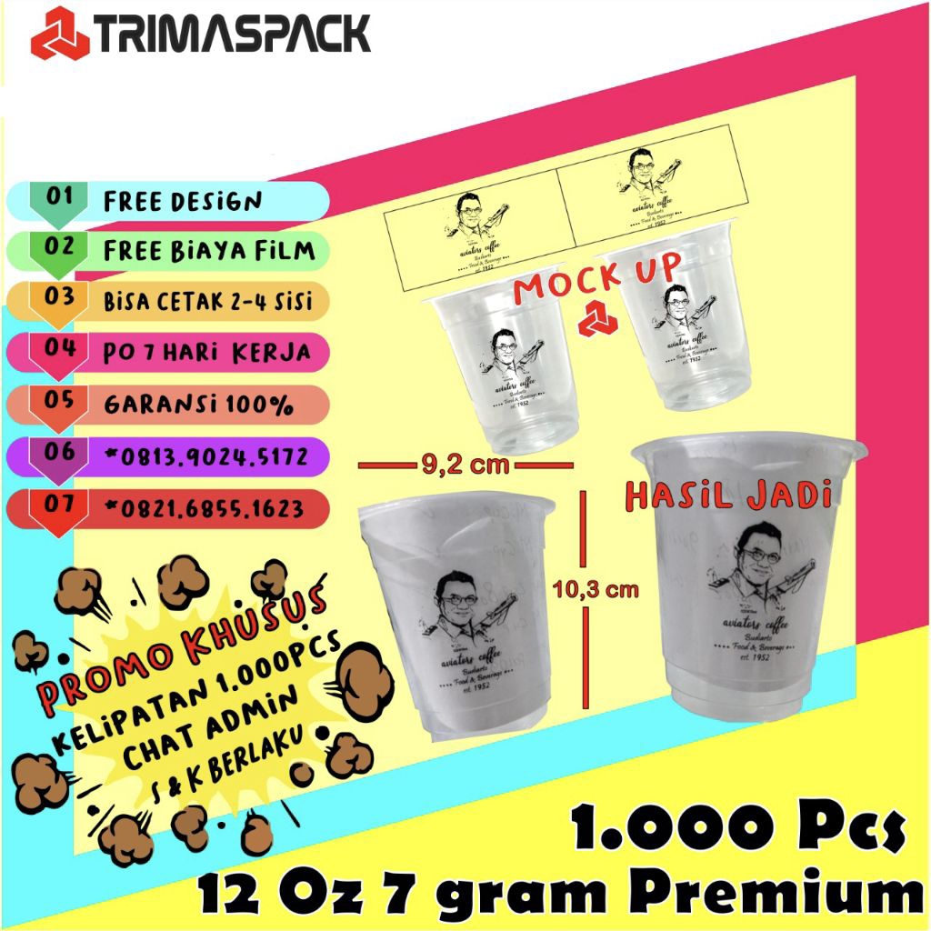 Sablon cup plastik 12 Oz 14 Oz 7 Gram / Polycup / SAP [ DATAR  ] - [ 1.000Pcs ]