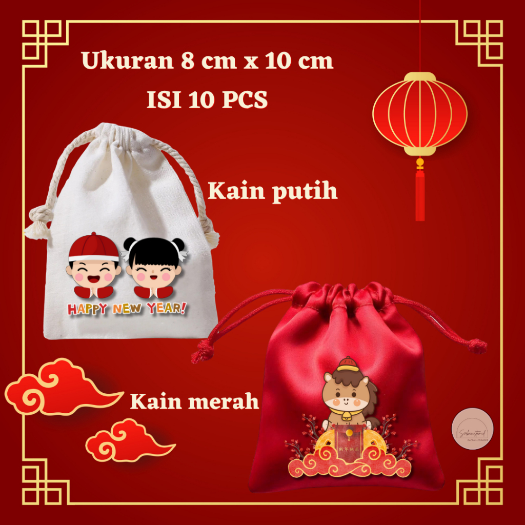 

RK ISI 10 PCS Angpao Imlek Premium Shio Kuda tahun 2026/ Pouch serut / angpao unik