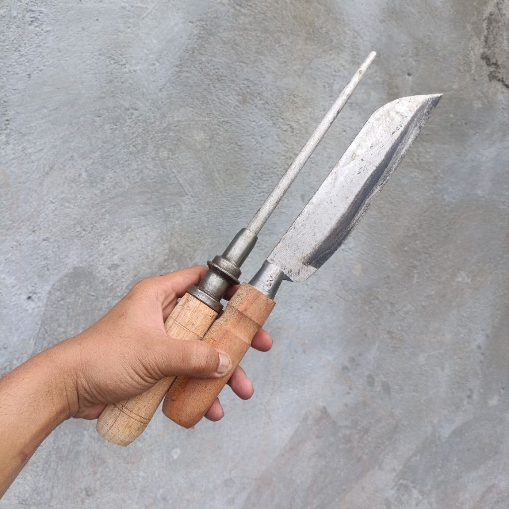 New Knife Meat Baja Asli Super Tajam Stik asah Horning Kristal - Paket Hemat Pisau Daging+pengasah K