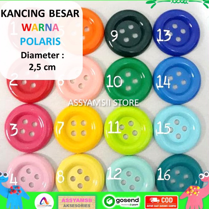 KODE Y33S KANCING BESAR WARNA 25 CM Baju Konektor masker Bros scrap book Tas Dompet homemade PER GRO