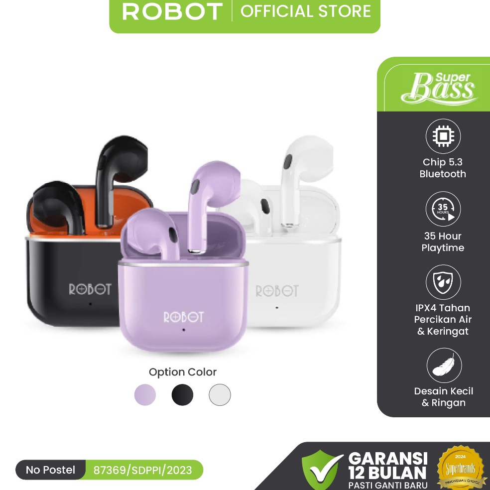 KODE U8B ROBOT TWS Earphone Bluetooth Waterproof Airbuds Suara Bass T5S Chip Bluetooth 53 Tahan Perc