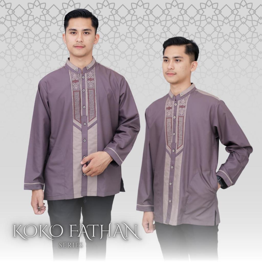 [Asriyani] Baju Koko Fathan Lengan Panjang Kombinasi Bordir Katun Poplin Premiun Terbaru