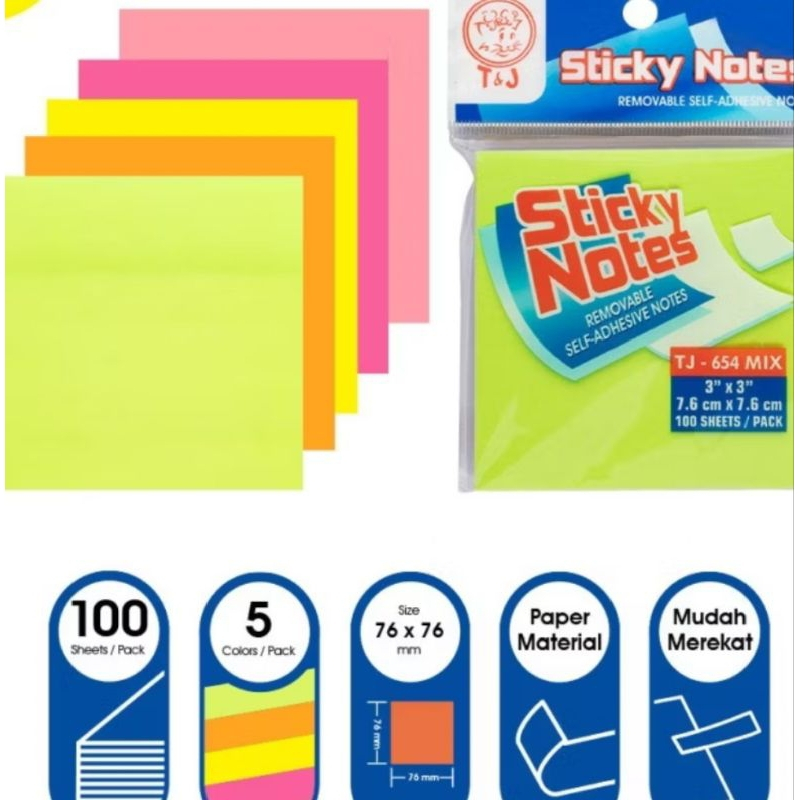 

Sticky Note Warna T&J 654 Mix Kertas Penanda